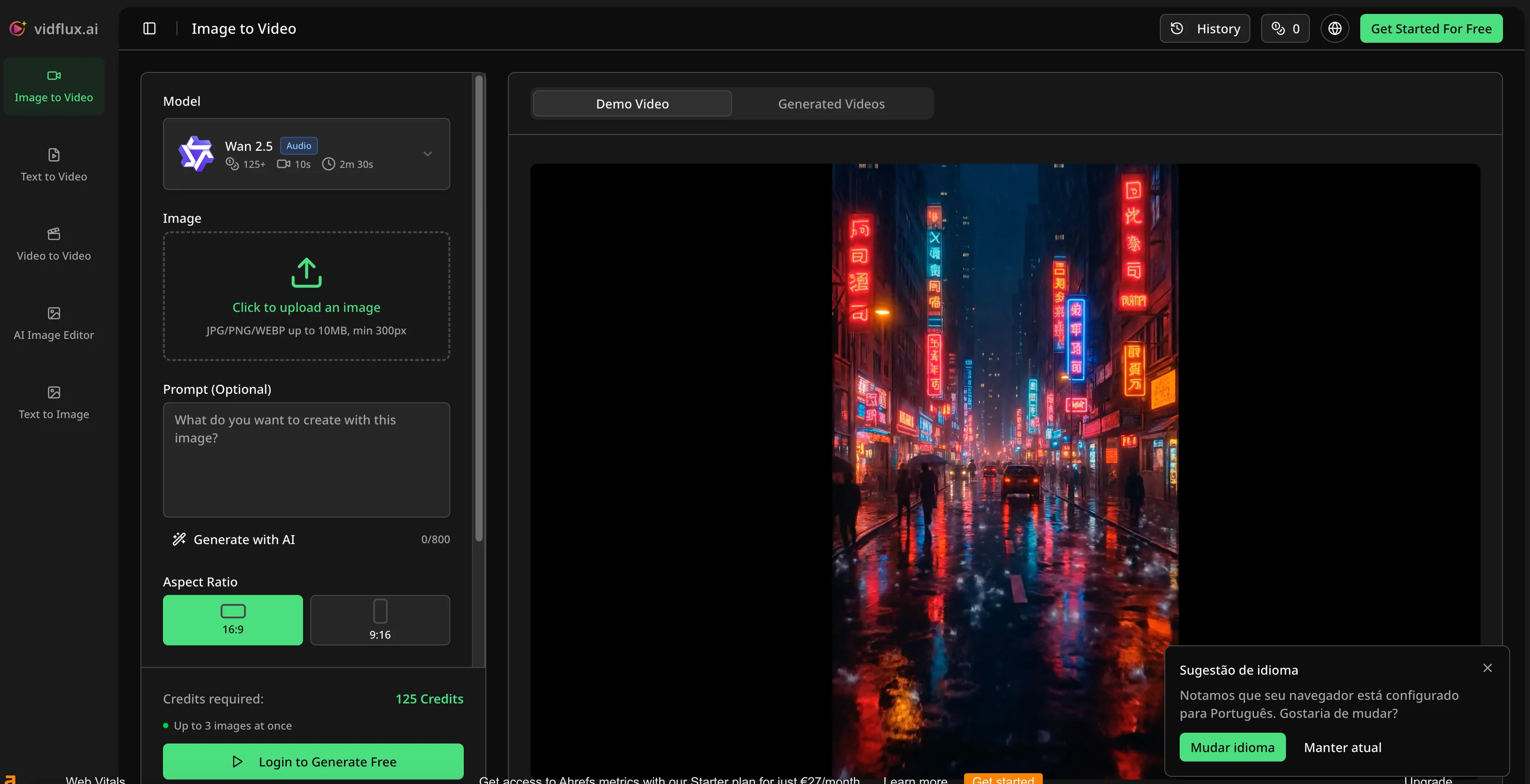 VidFlux - Image to Video AI interface screenshot