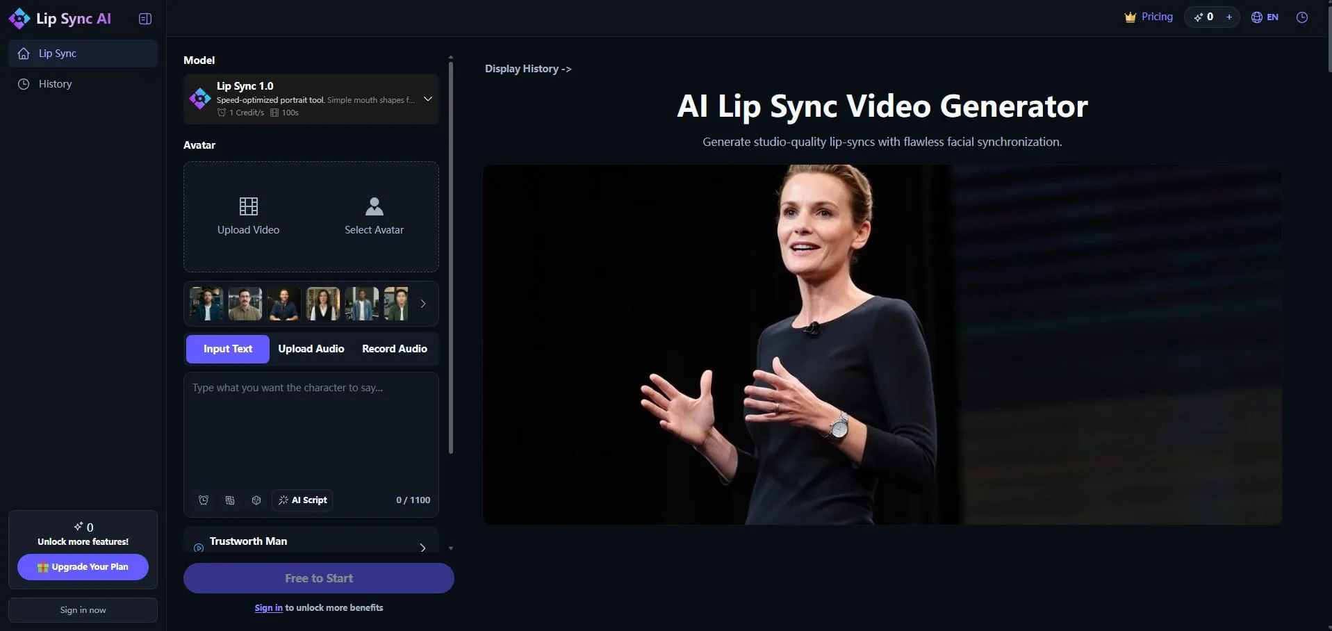 Lip Sync AI interface screenshot