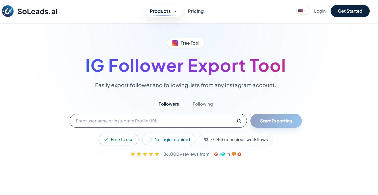 IG Follower Export Tool interface screenshot