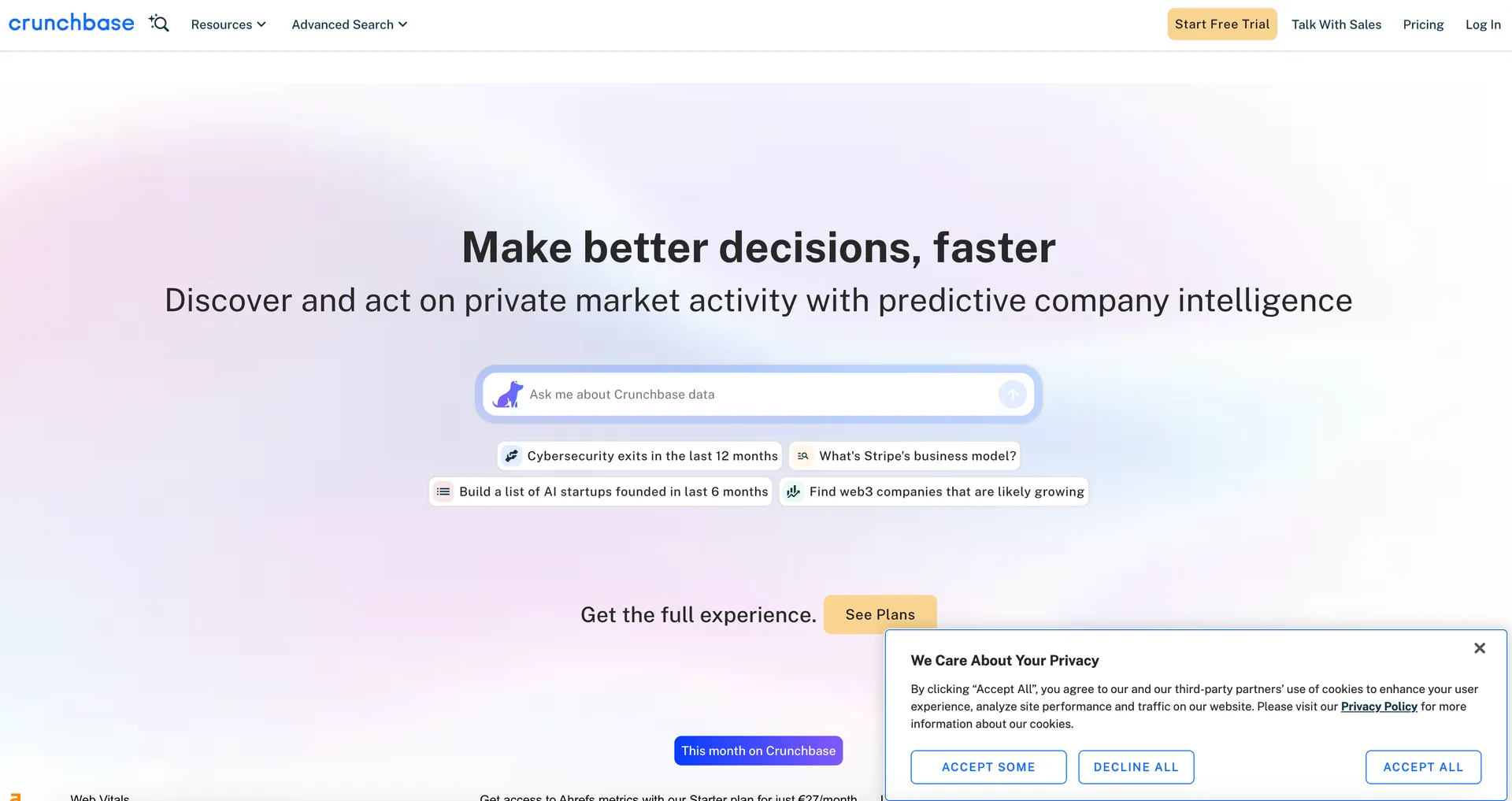 Crunchbase website preview