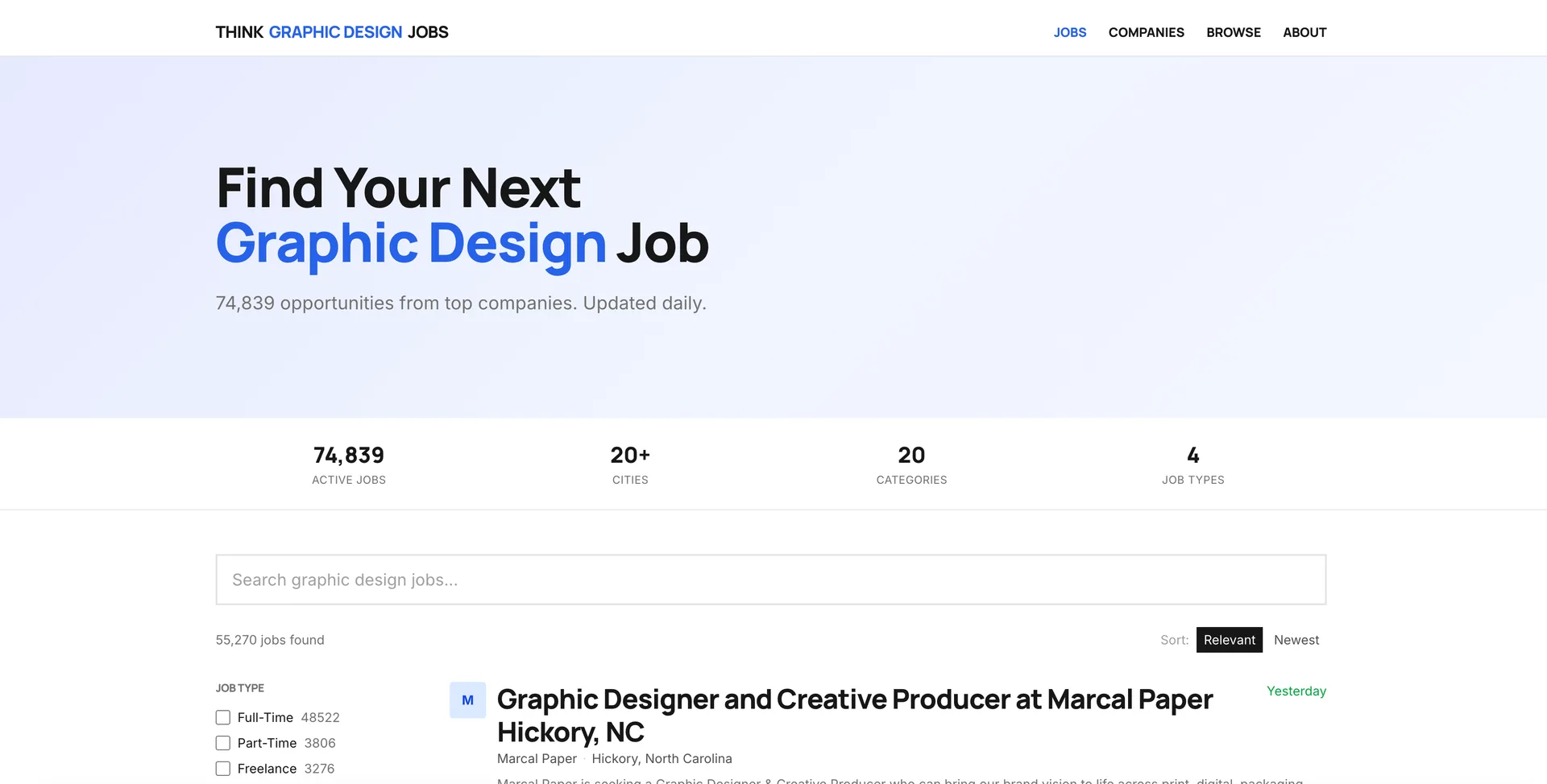 Think Graphic Design Jobs interface screenshot