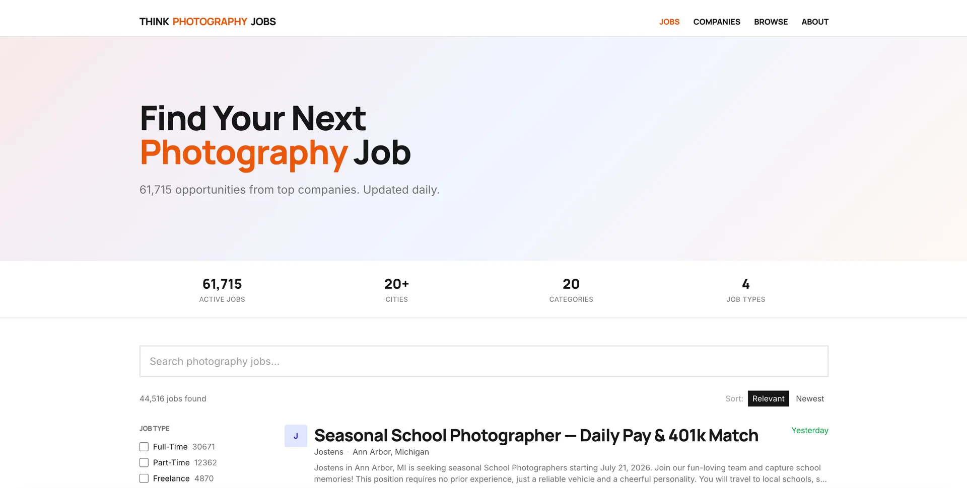 Think Photo Jobs interface screenshot