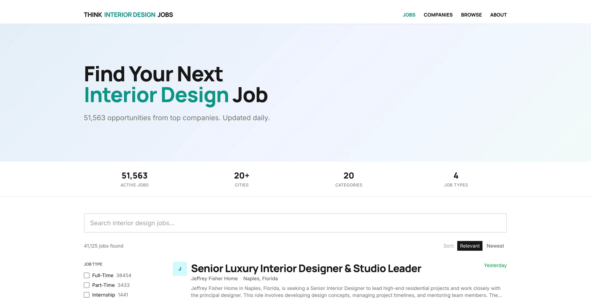 Think Interior Design Jobs interface screenshot