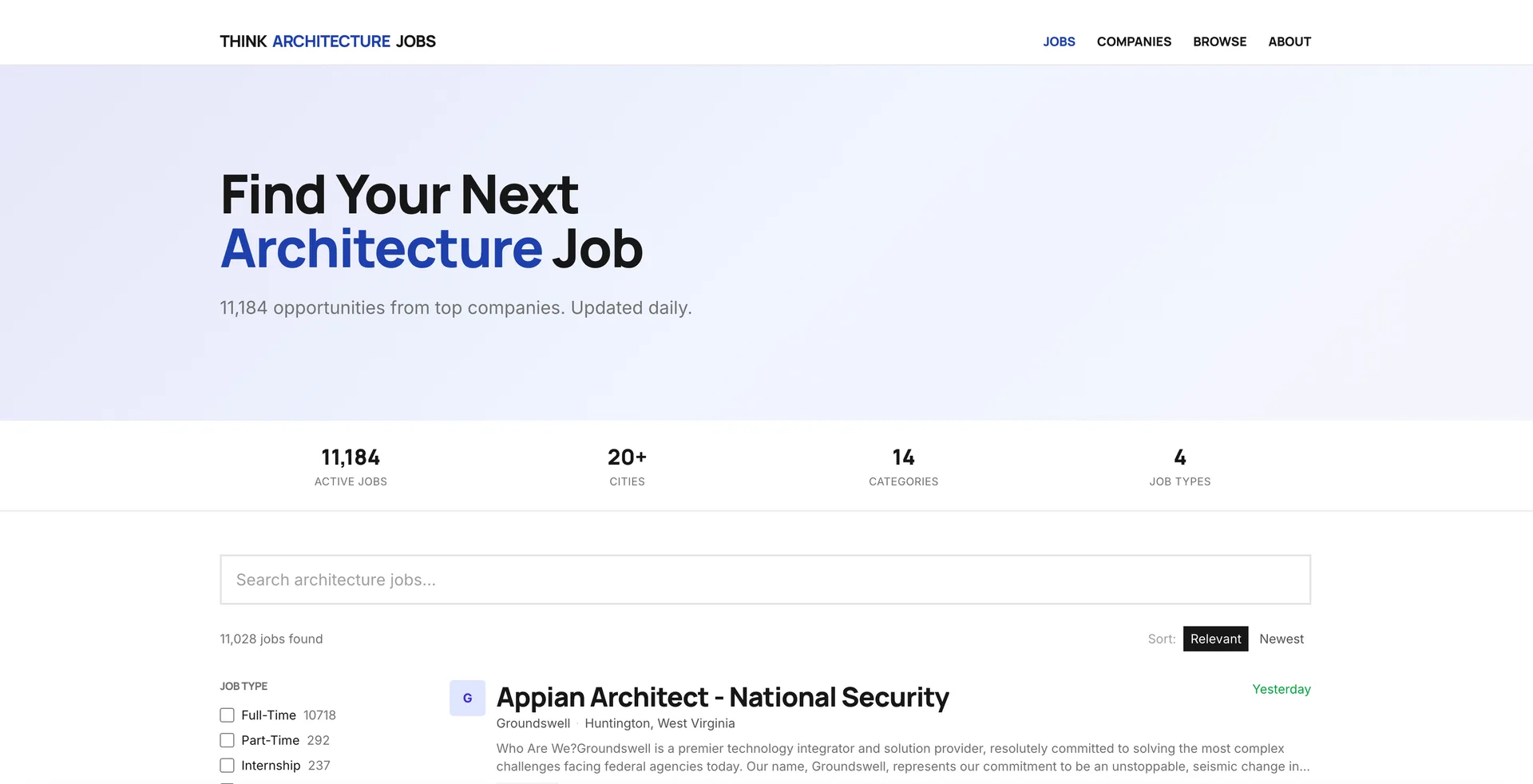 Think Architecture Jobs interface screenshot