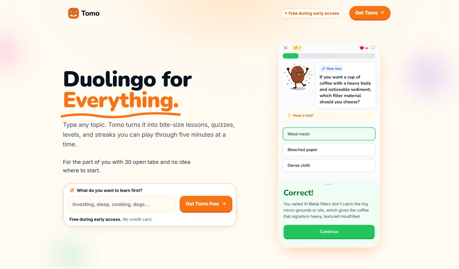 Tomo - Feed your curiosity interface screenshot