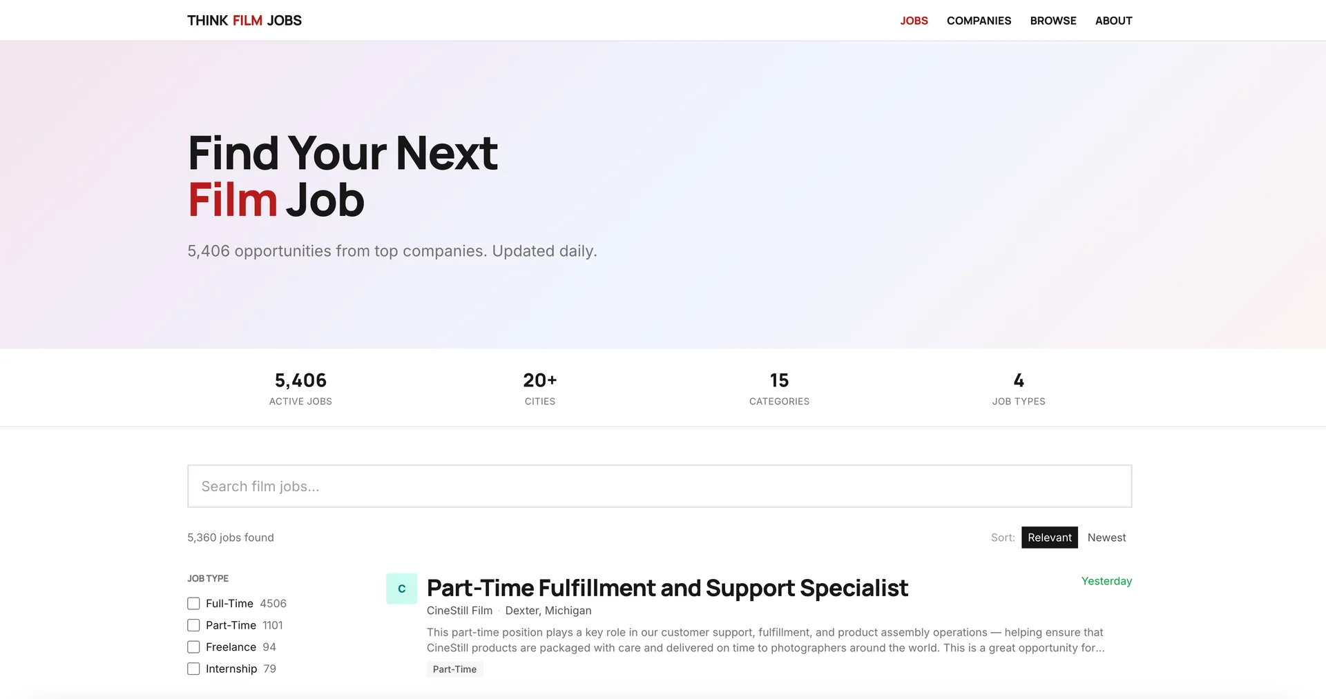 Thik Film Jobs interface screenshot