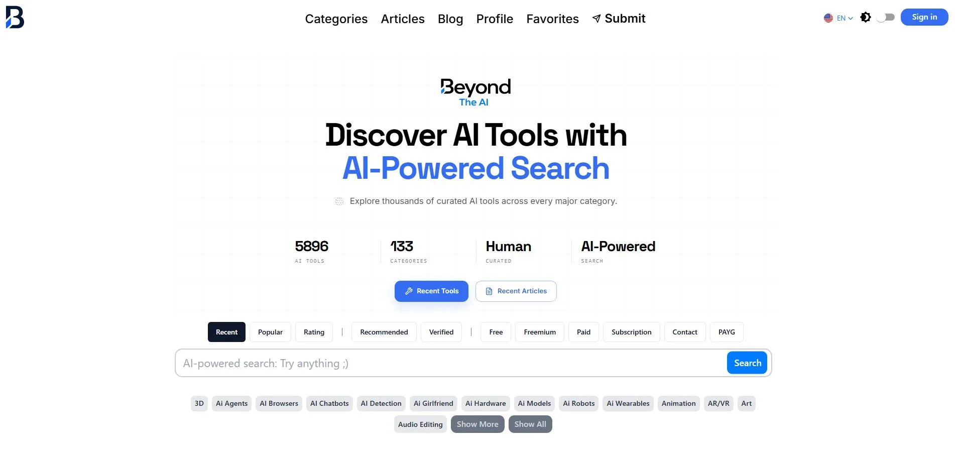 Beyond The AI interface screenshot