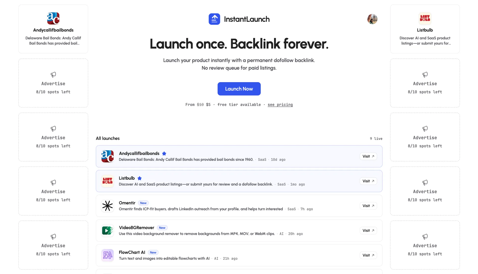 Instant Launch interface screenshot