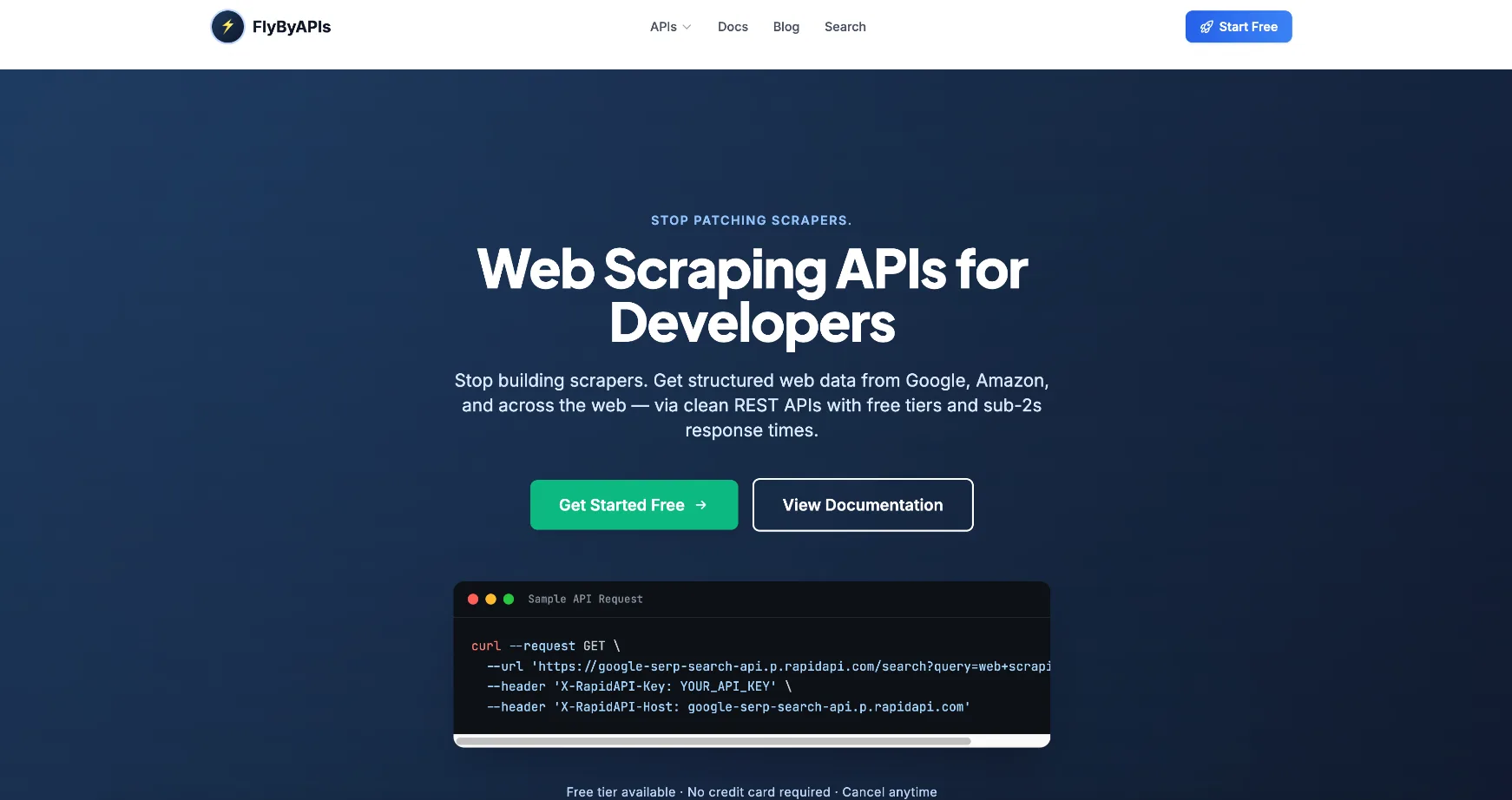 FlybyAPIs interface screenshot