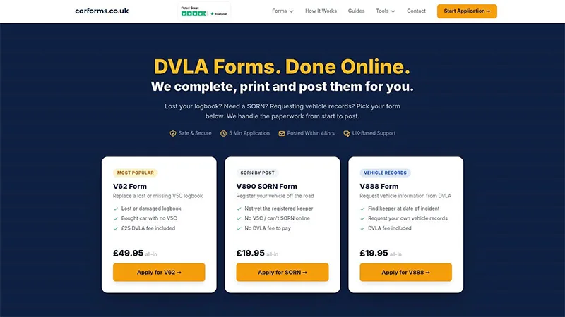 CarForms.co.uk interface screenshot