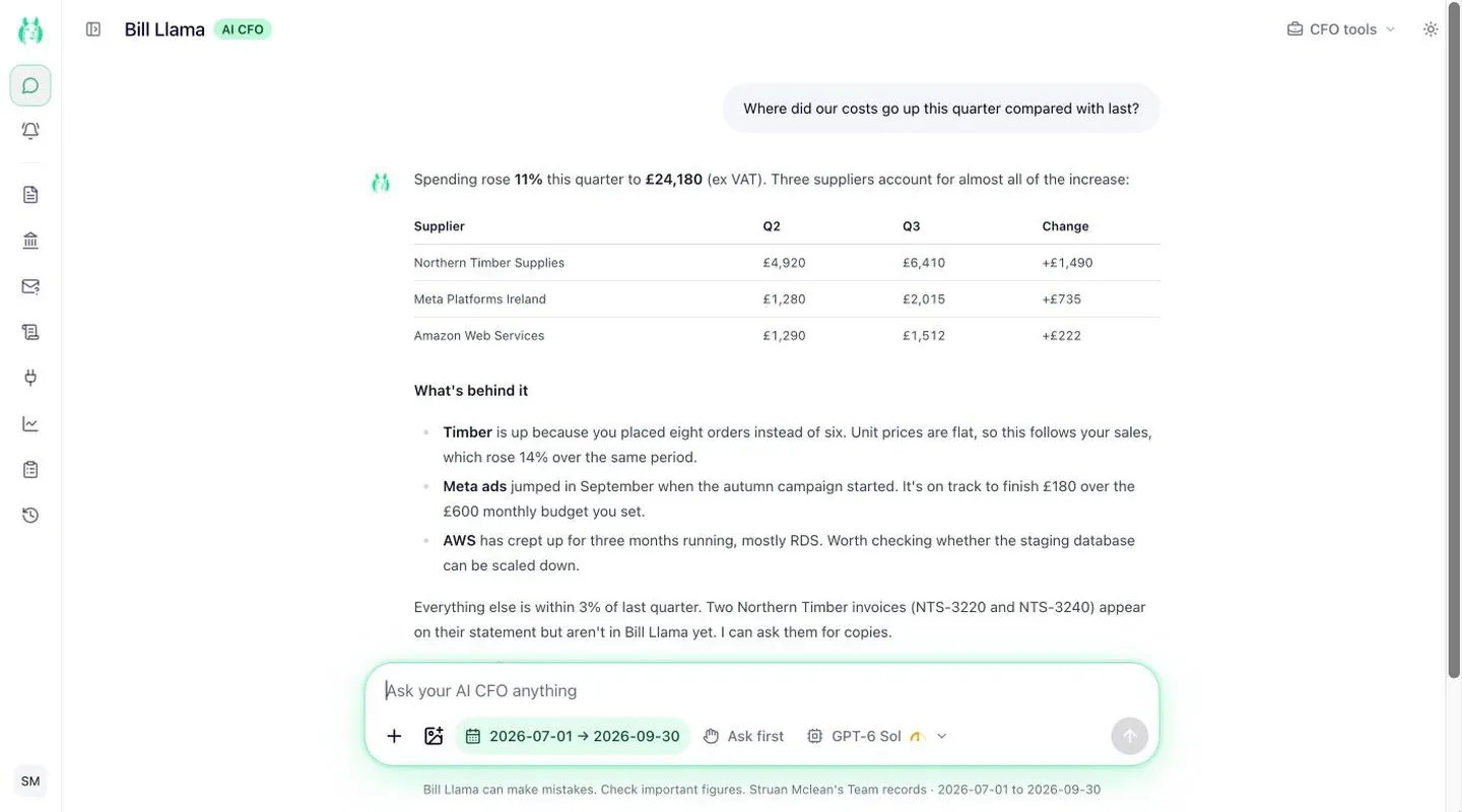 Billllama interface screenshot