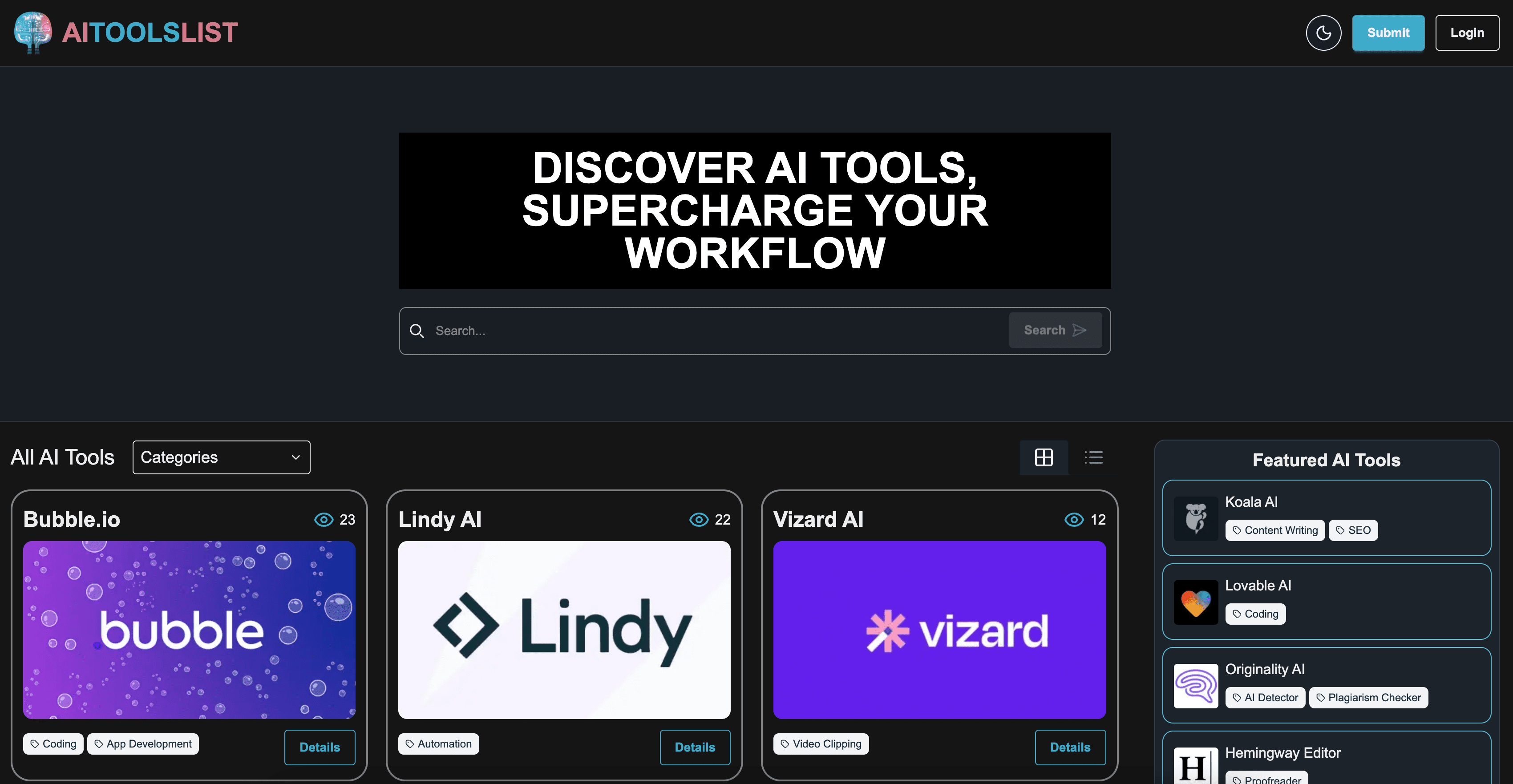 AI Tools List interface screenshot