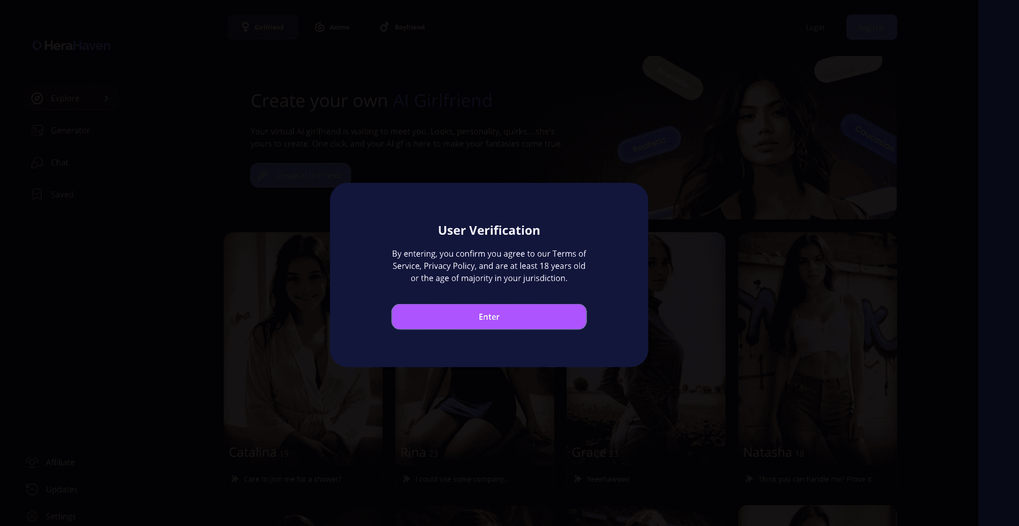 HeraHaven interface screenshot