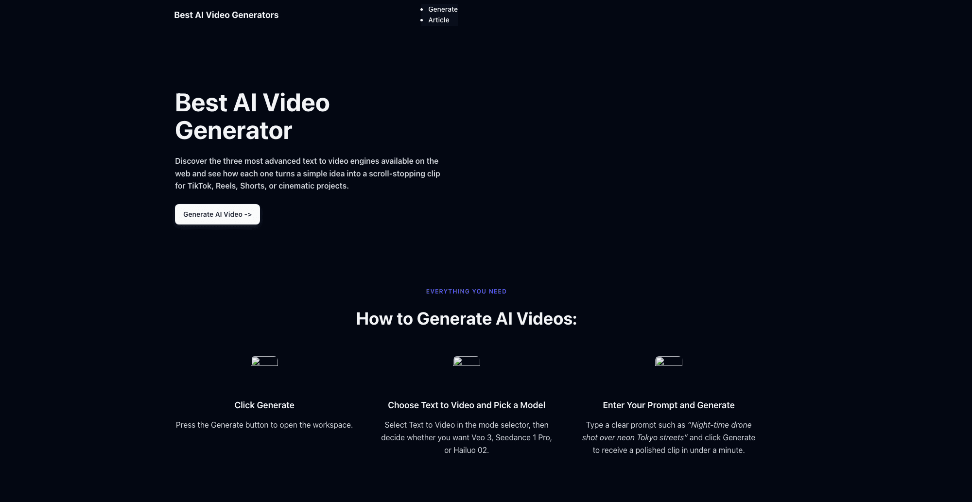 AI Video Generators interface screenshot