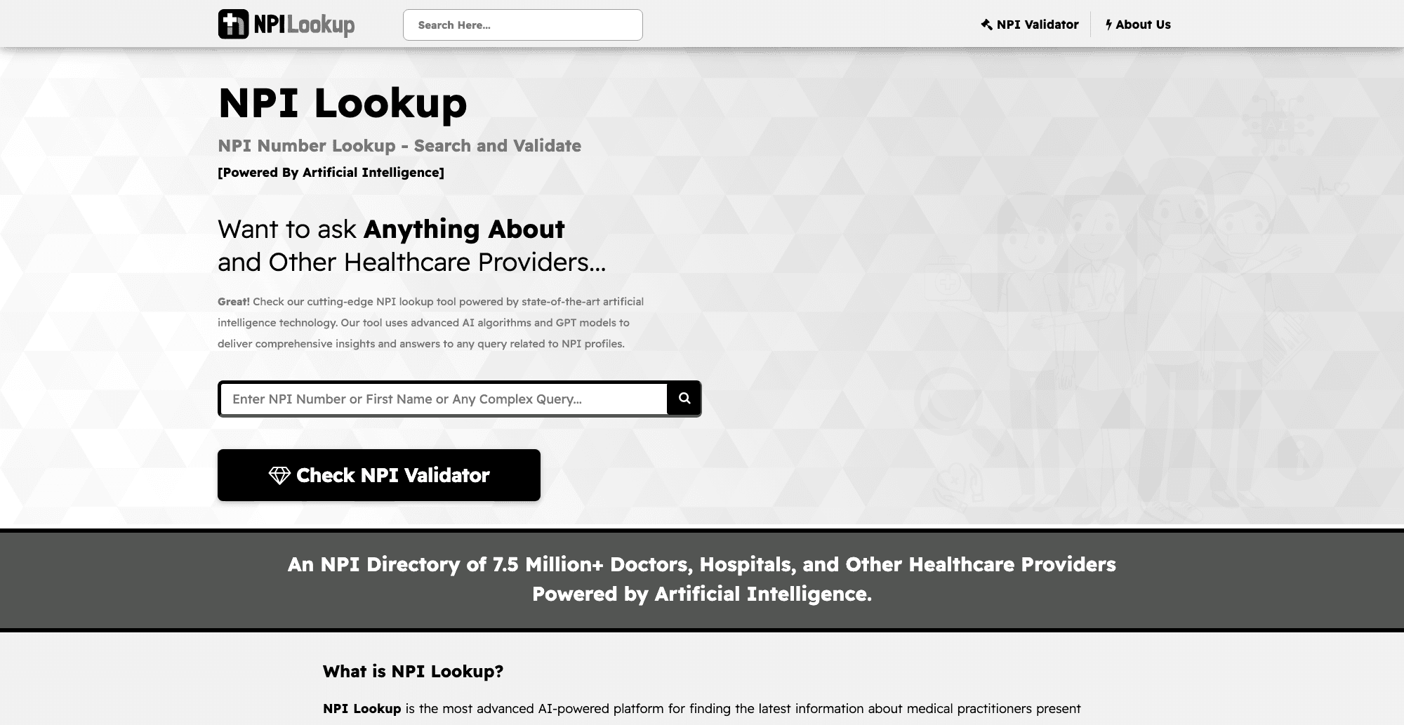 NPI Number Lookup interface screenshot