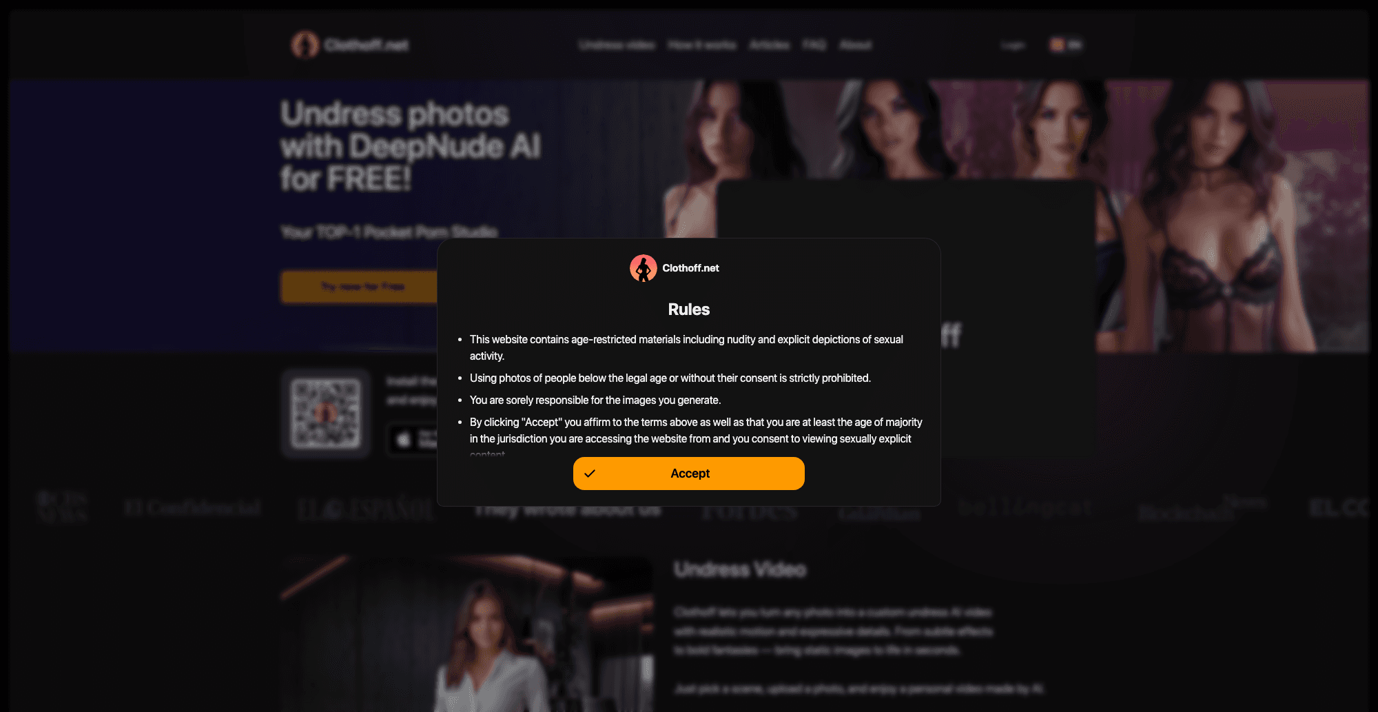 ClothOff interface screenshot