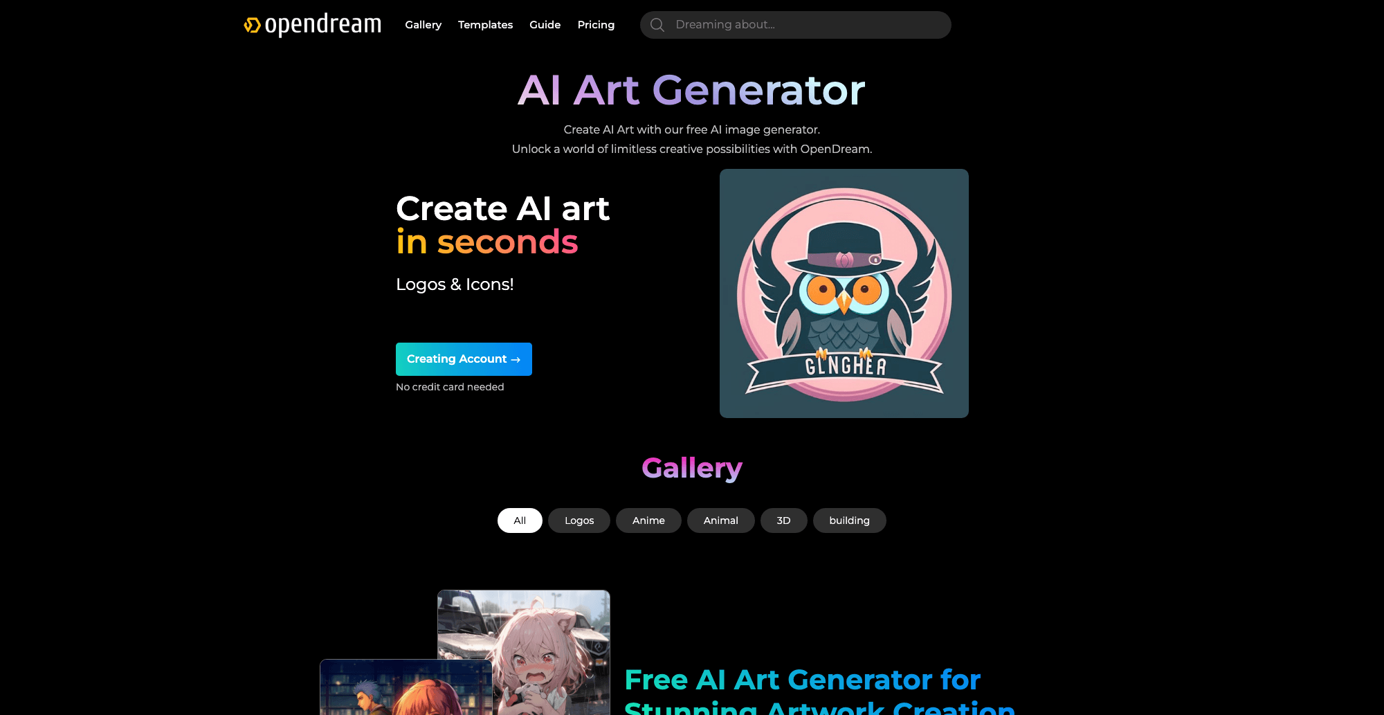 Open  Dream AI interface screenshot
