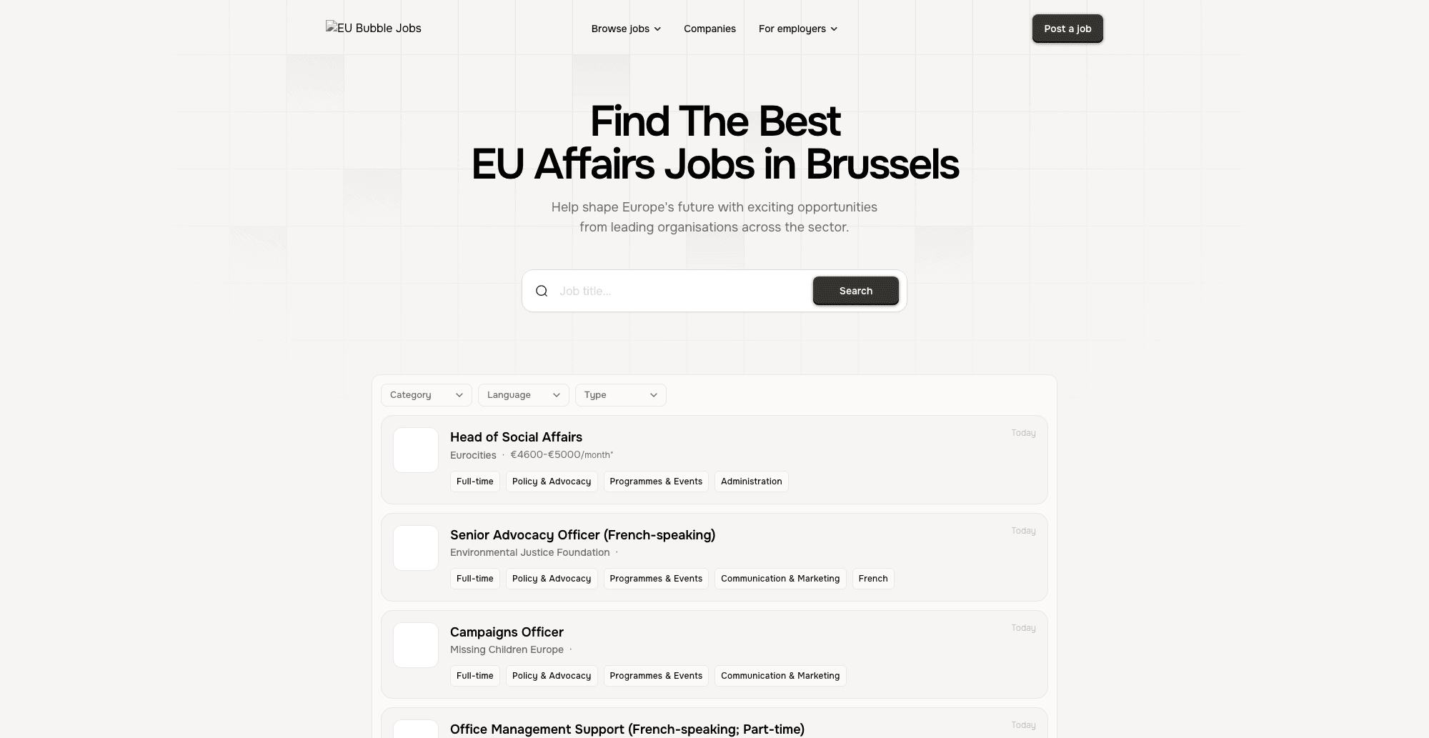 Jobs in Brussels interface screenshot