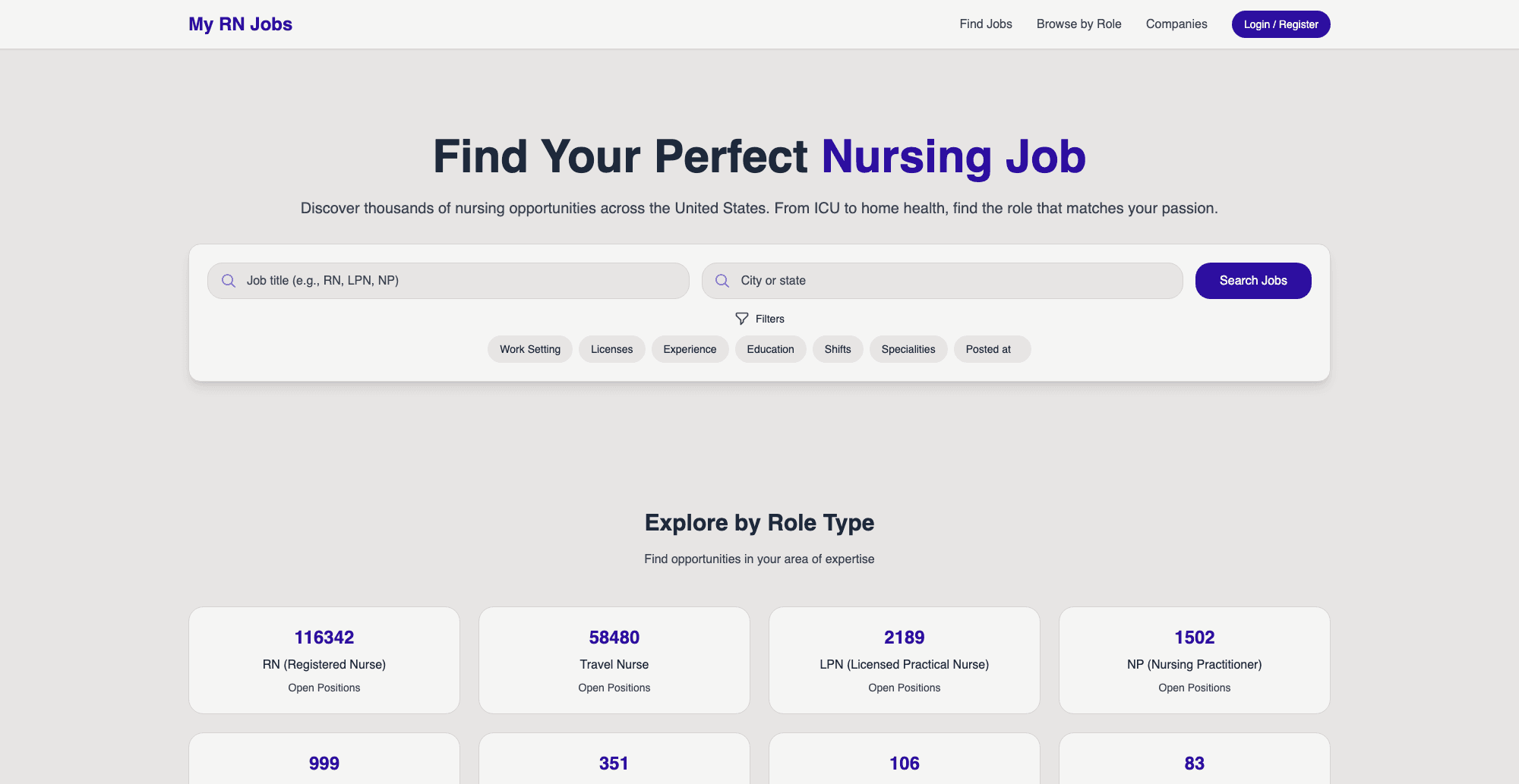My RN Jobs interface screenshot