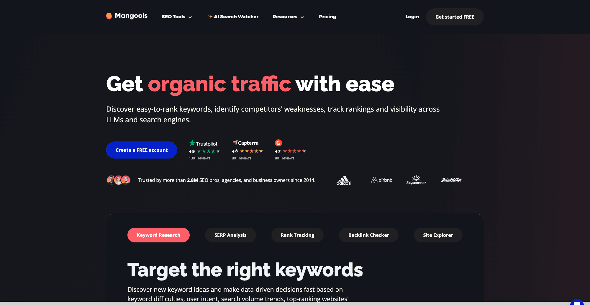 Mangools interface screenshot