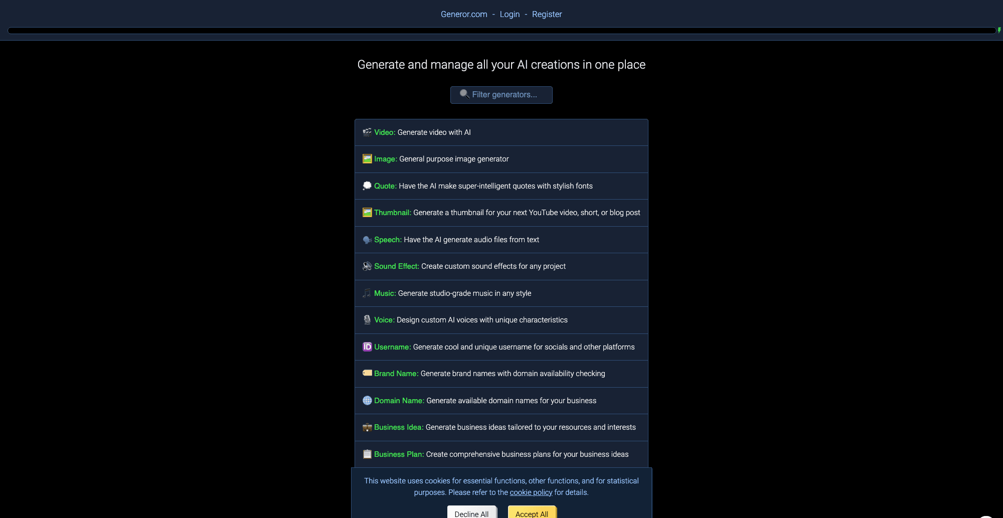 Generor interface screenshot