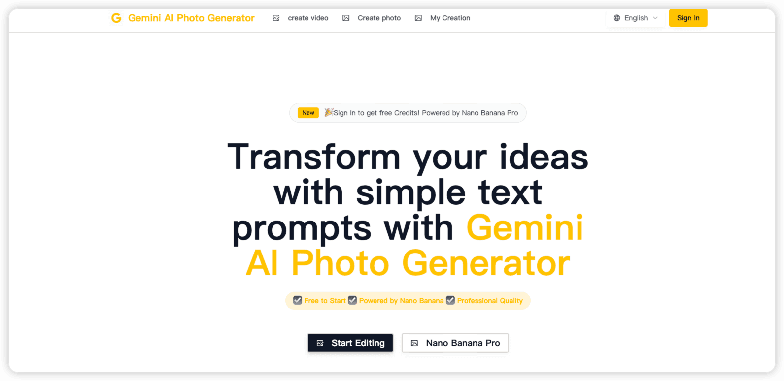 Gemini AI Photo Generator interface screenshot