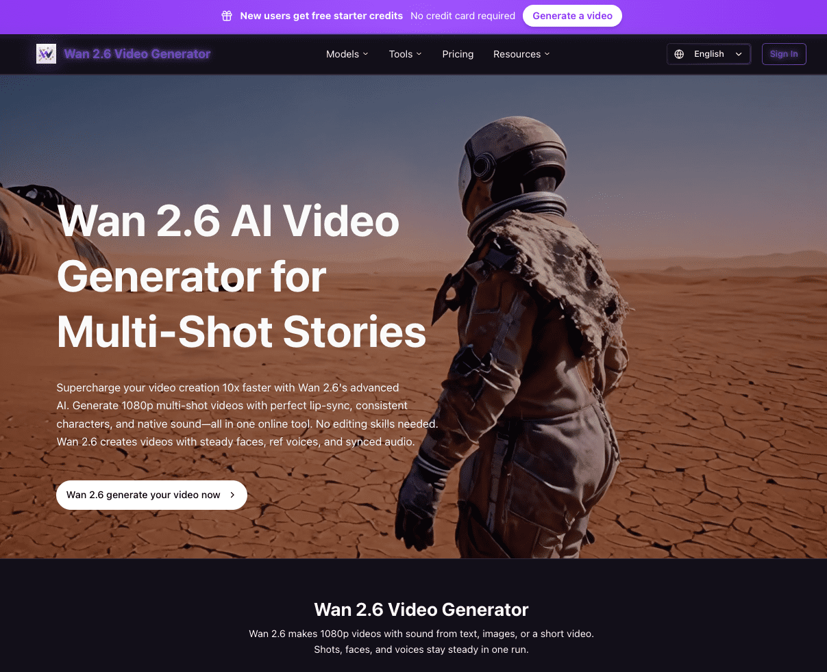 Wan 2.6 Video Generator interface screenshot