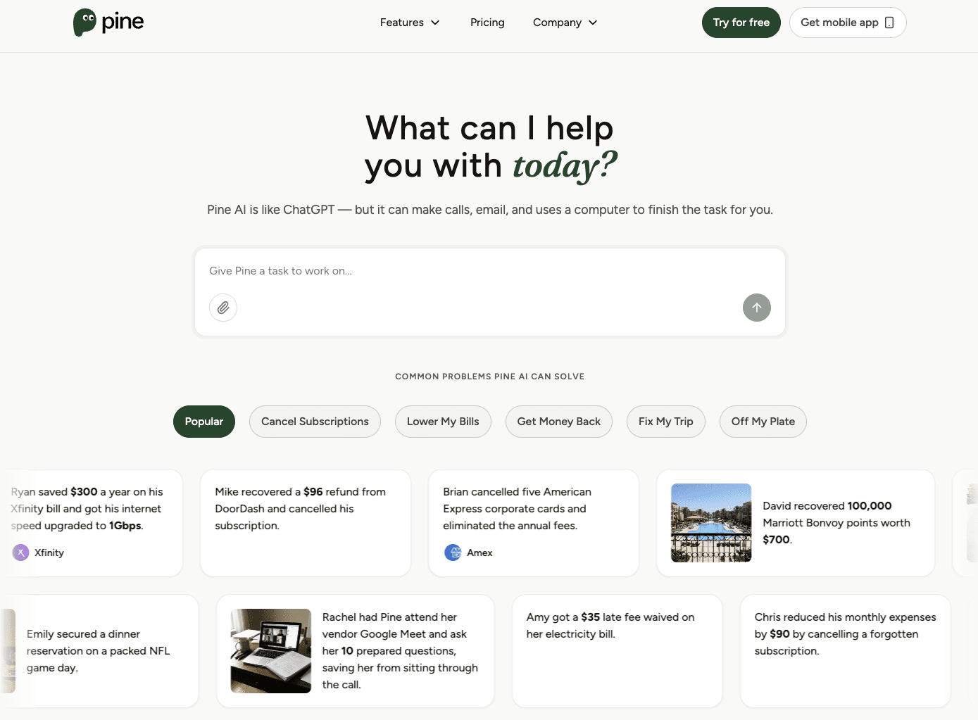Pine AI interface screenshot