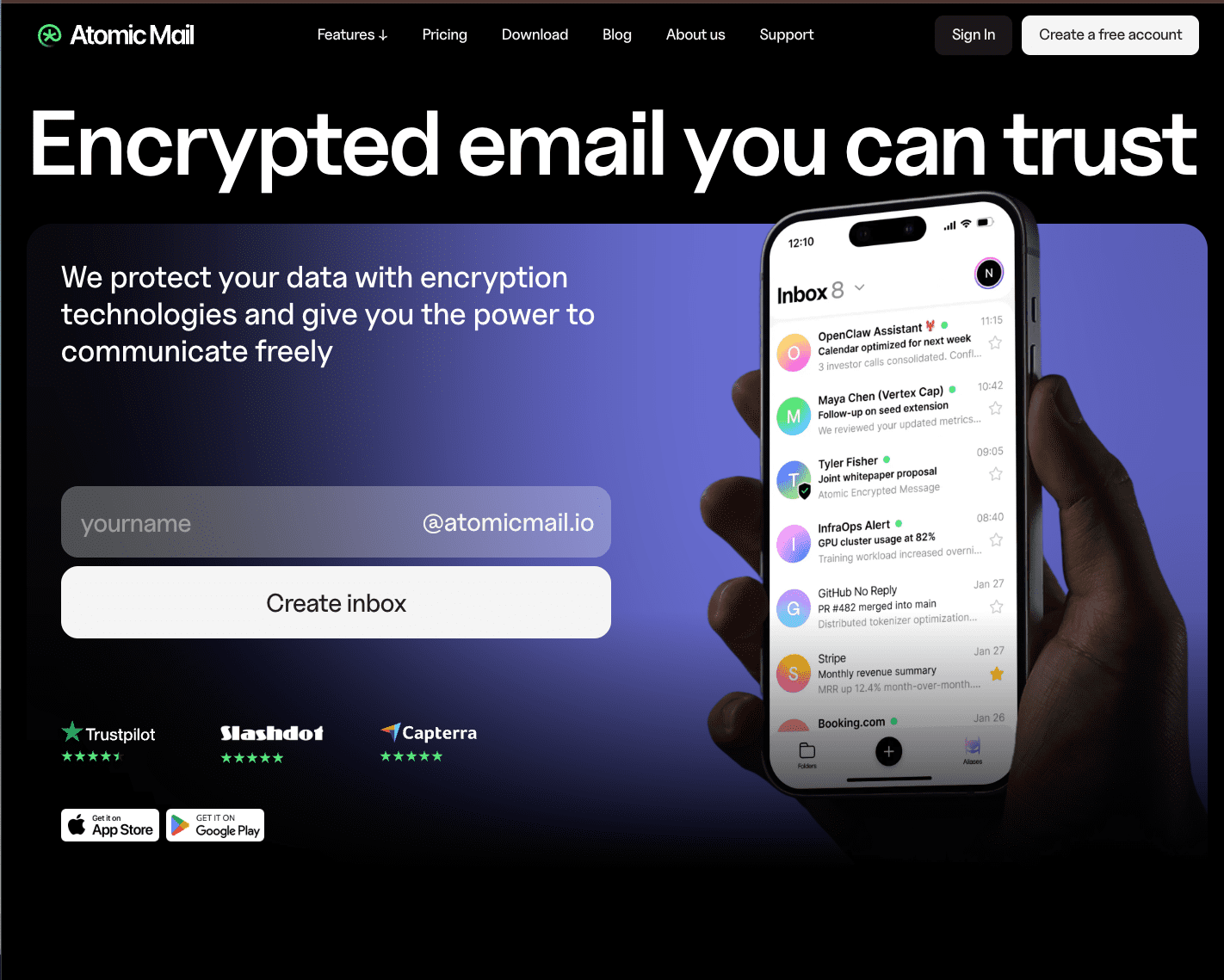 Atomic Mail interface screenshot