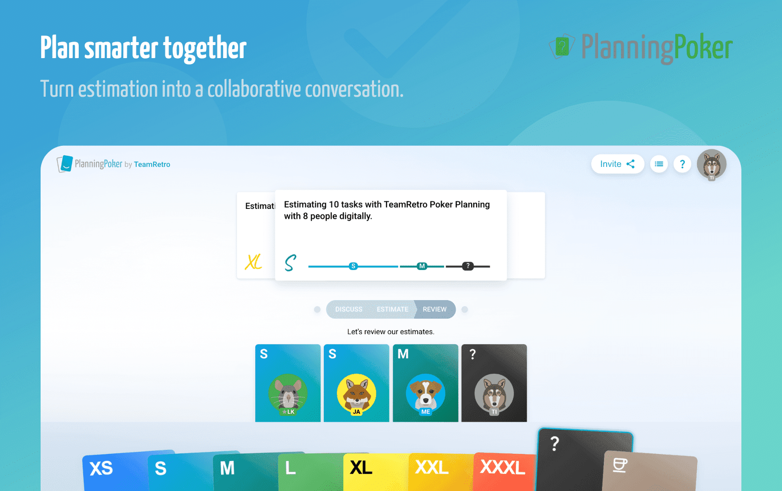 Planning Poker Estimation Tool interface screenshot