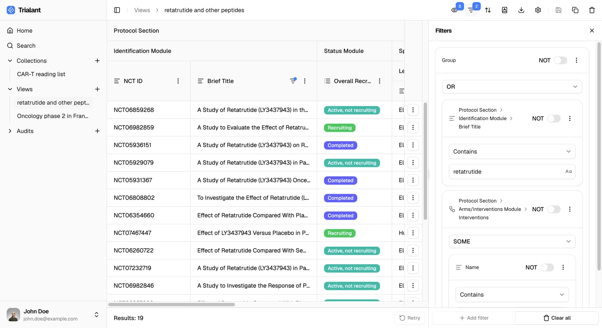 Trialant interface screenshot