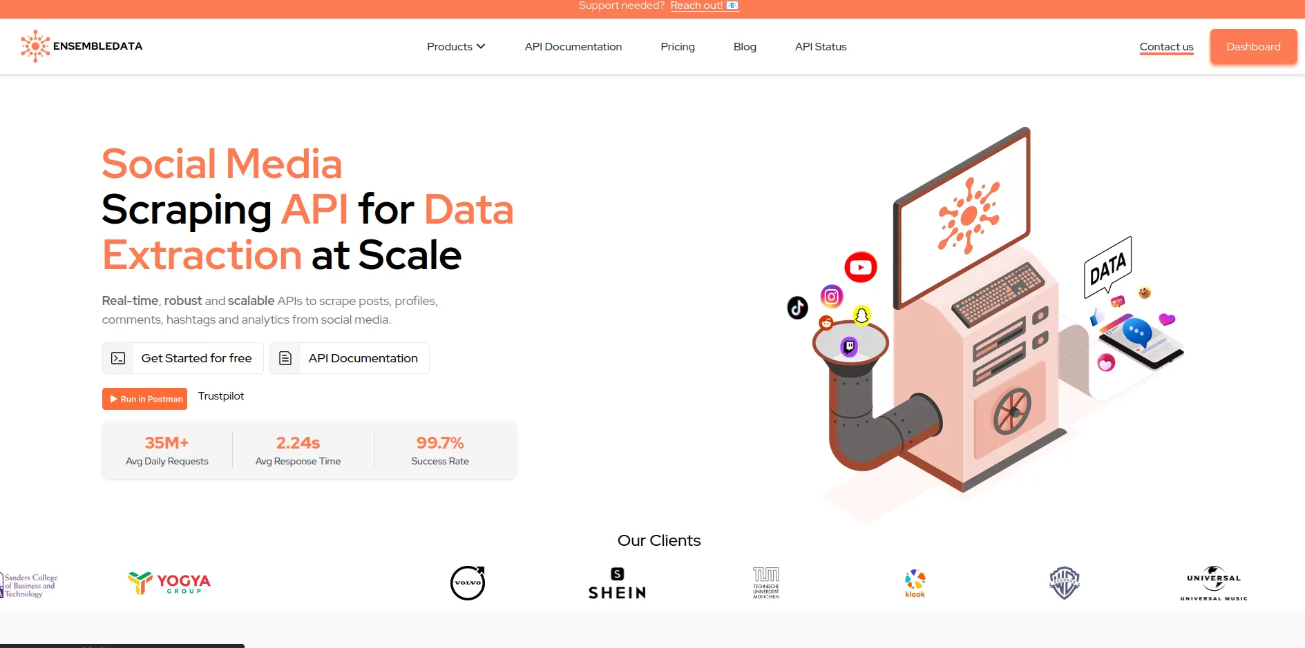 Social Media Data Scraper APIs interface screenshot