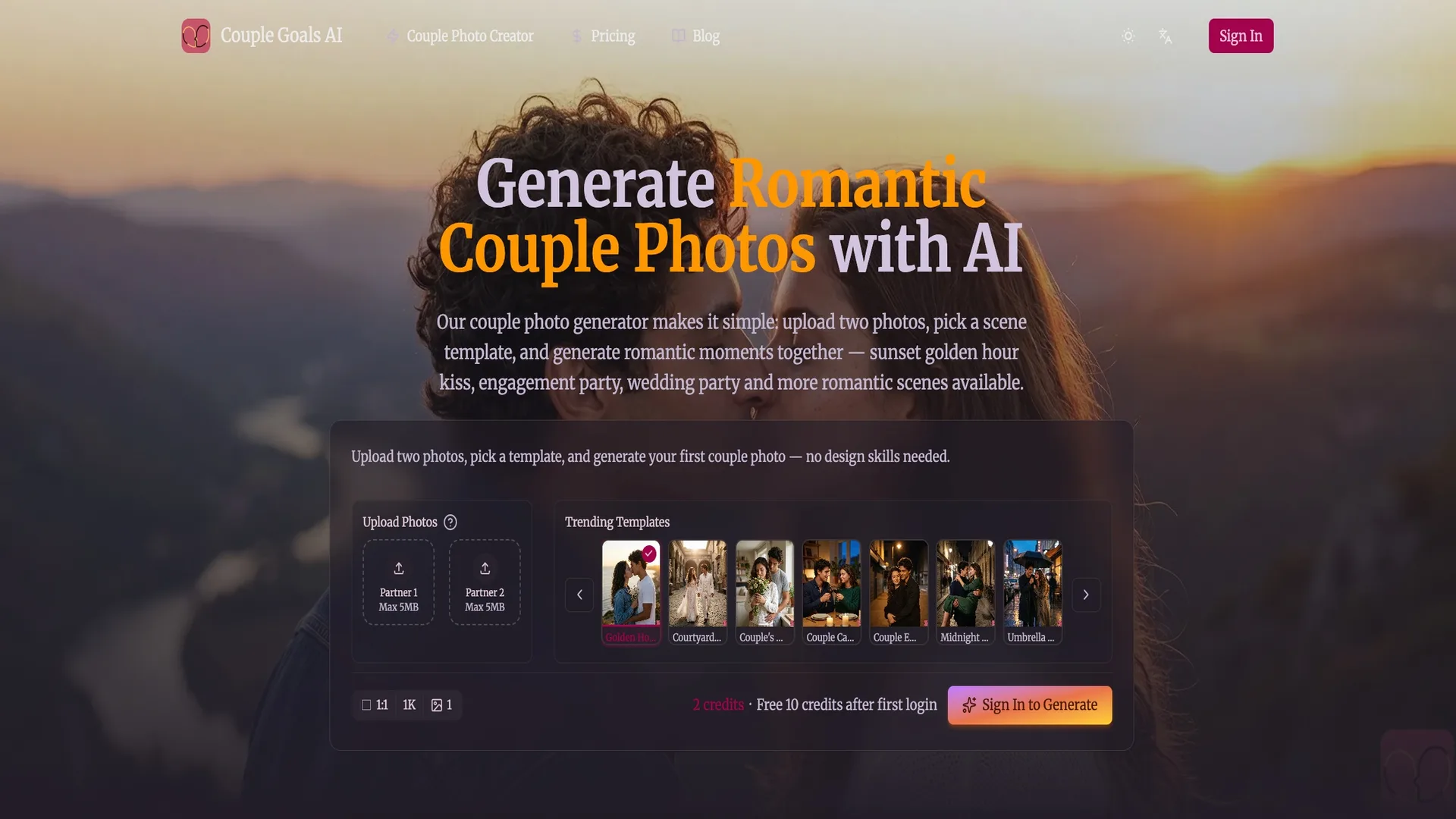 AI Couple Photo Generator - CoupleGoalsAI interface screenshot