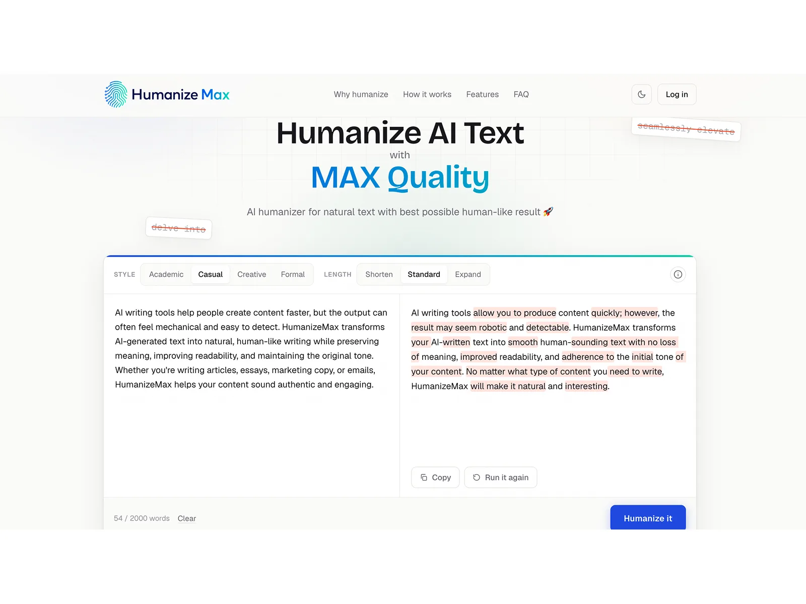 Humanize Max interface screenshot