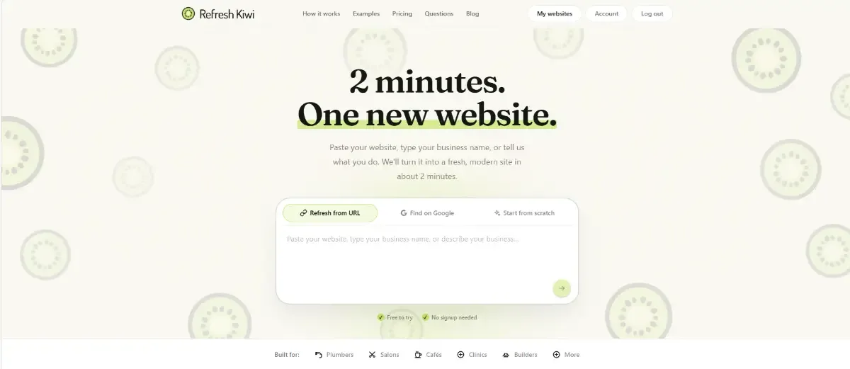 Refresh Kiwi interface screenshot