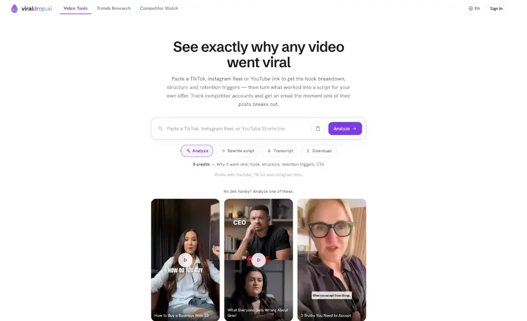 ViralDrop interface screenshot