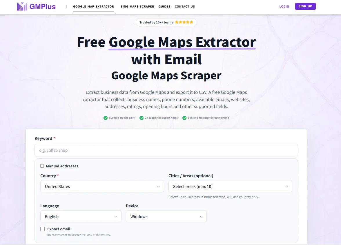 Free Google Maps Extractor interface screenshot