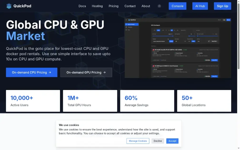 QuickPod interface screenshot