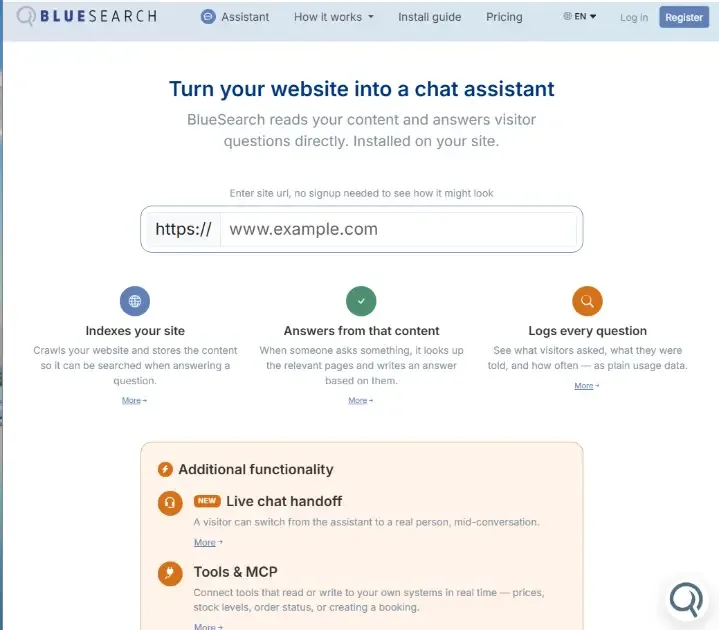 BlueSearch interface screenshot