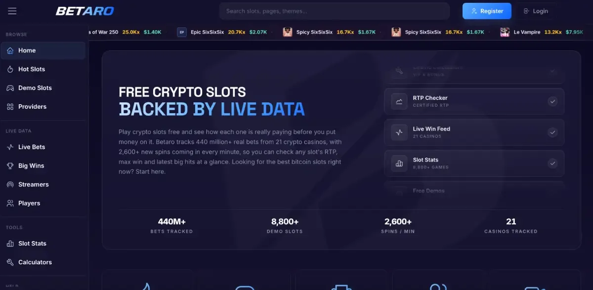 Betaro interface screenshot