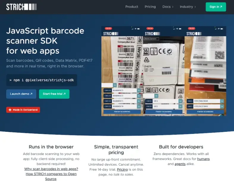 STRICH Barcode Scanning SDK interface screenshot