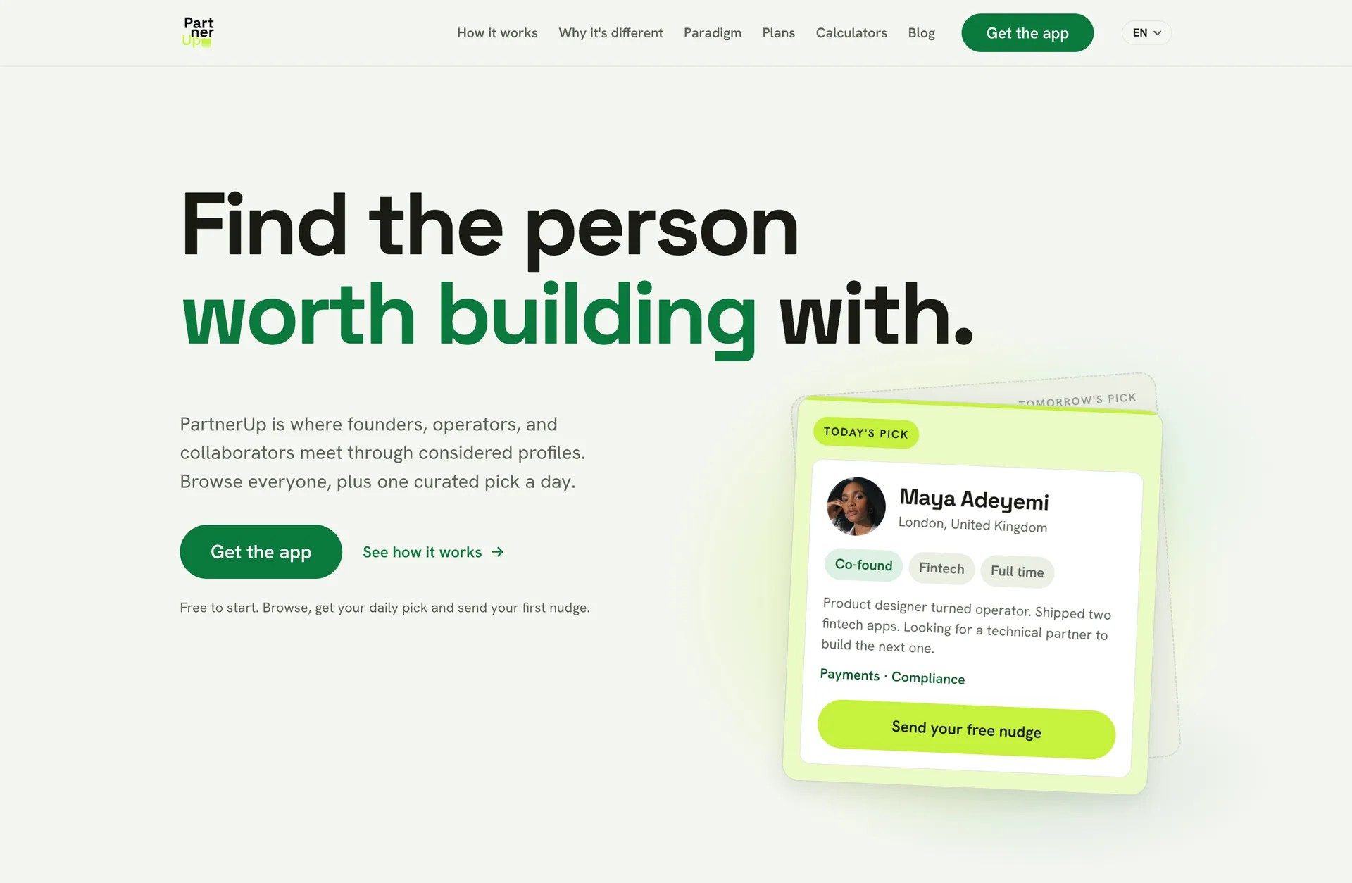 PartnerUp interface screenshot