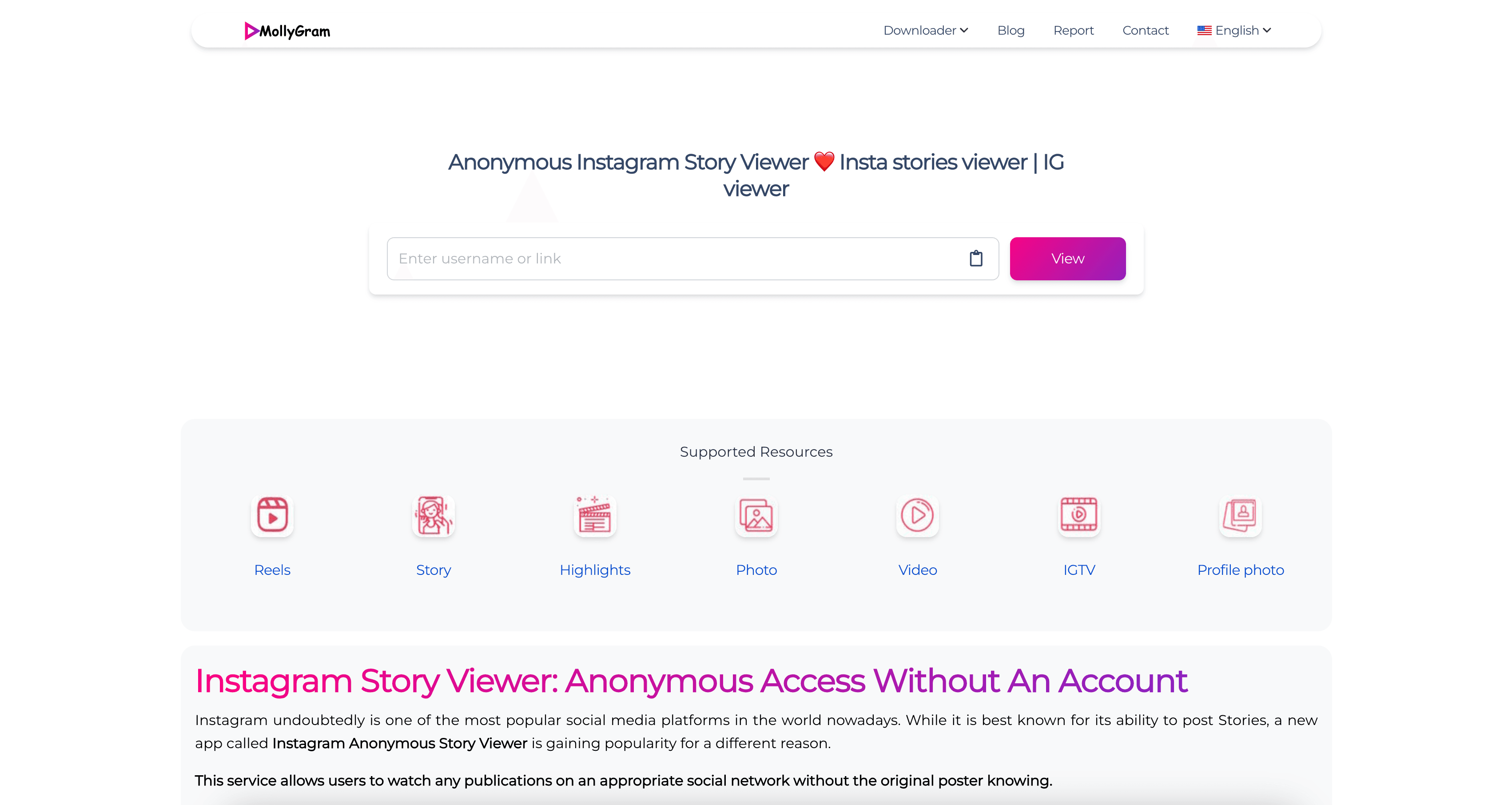 MollyGram interface screenshot