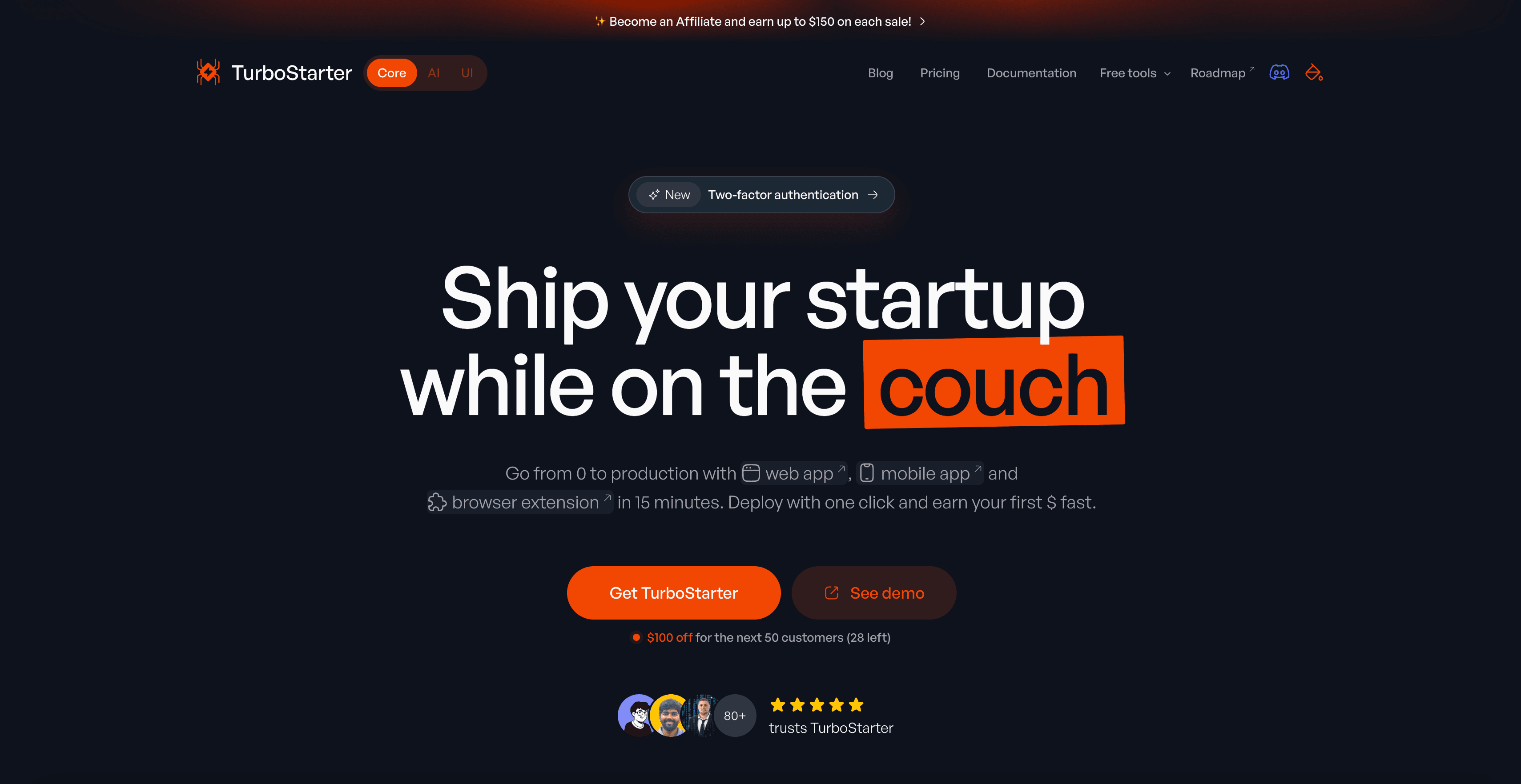 TurboStarter interface screenshot