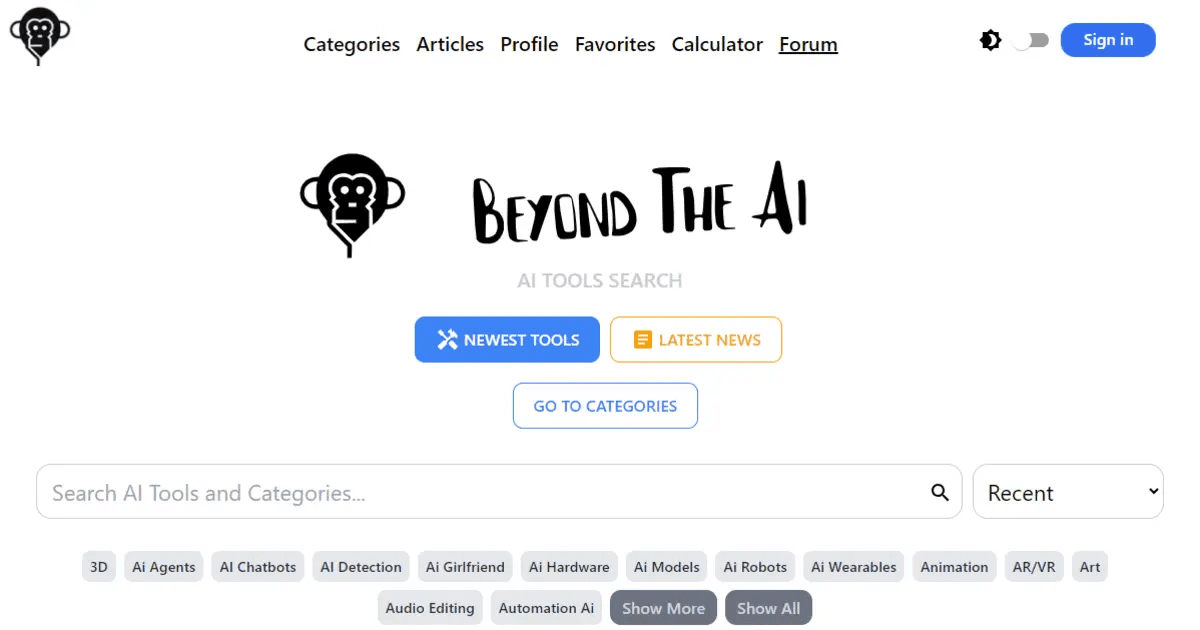 Beyond The AI interface screenshot