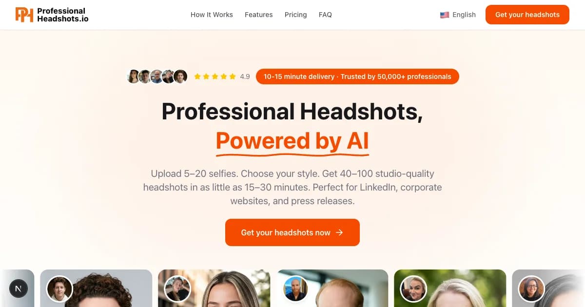 AI Professional Headshot Generator interface screenshot