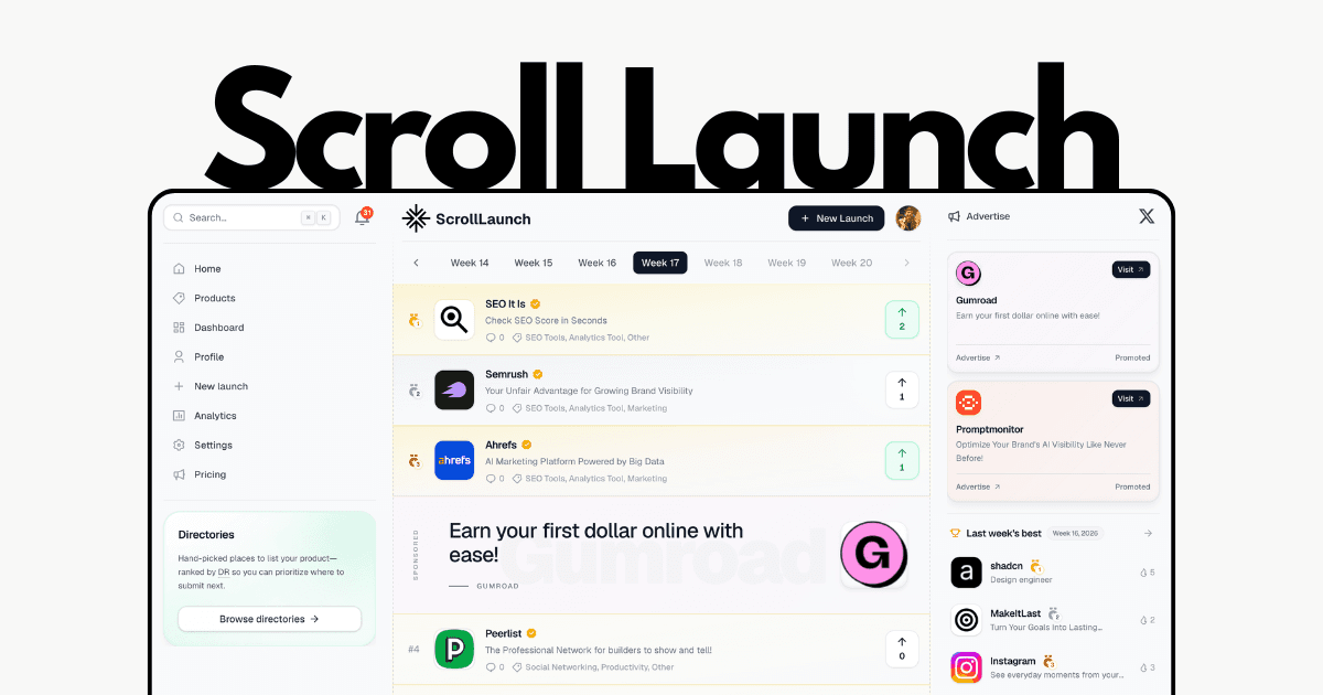 ScrollLaunch interface screenshot