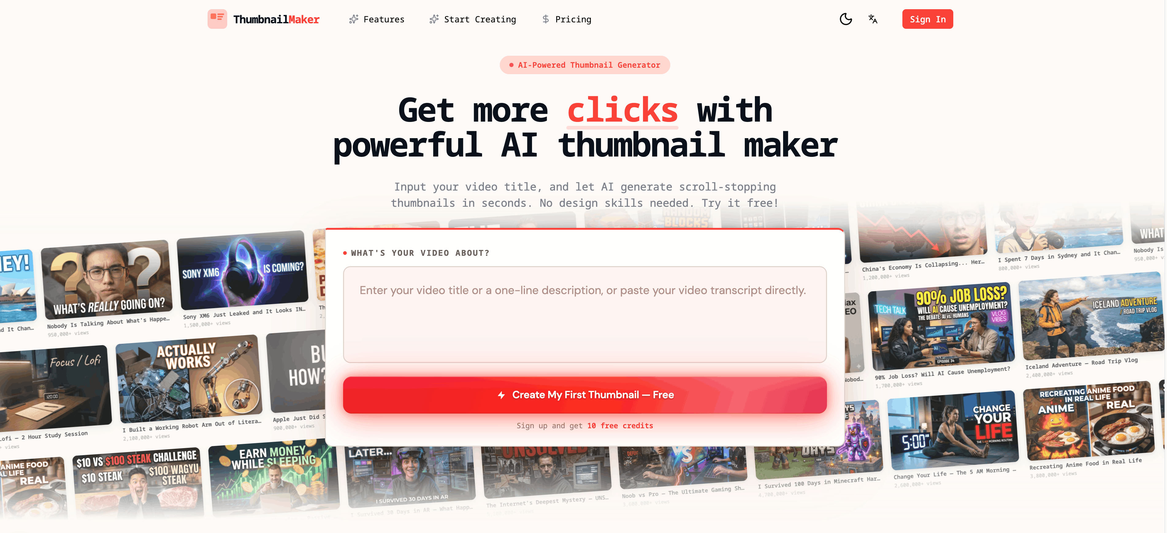 AI Thumbnail Maker interface screenshot