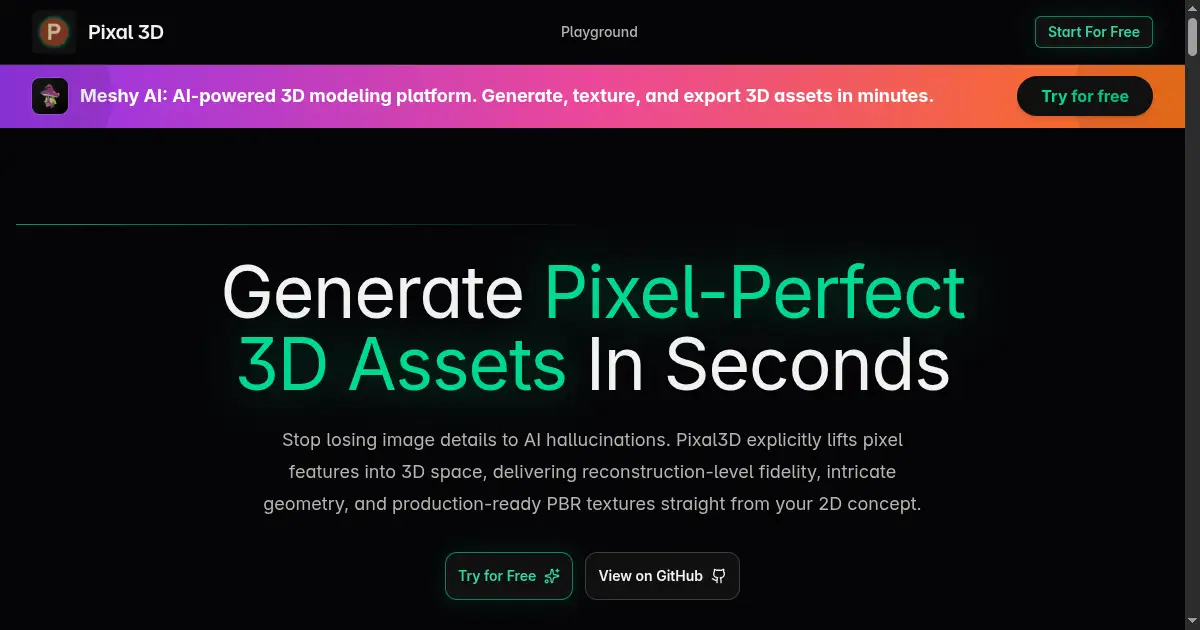 Pixal3D interface screenshot