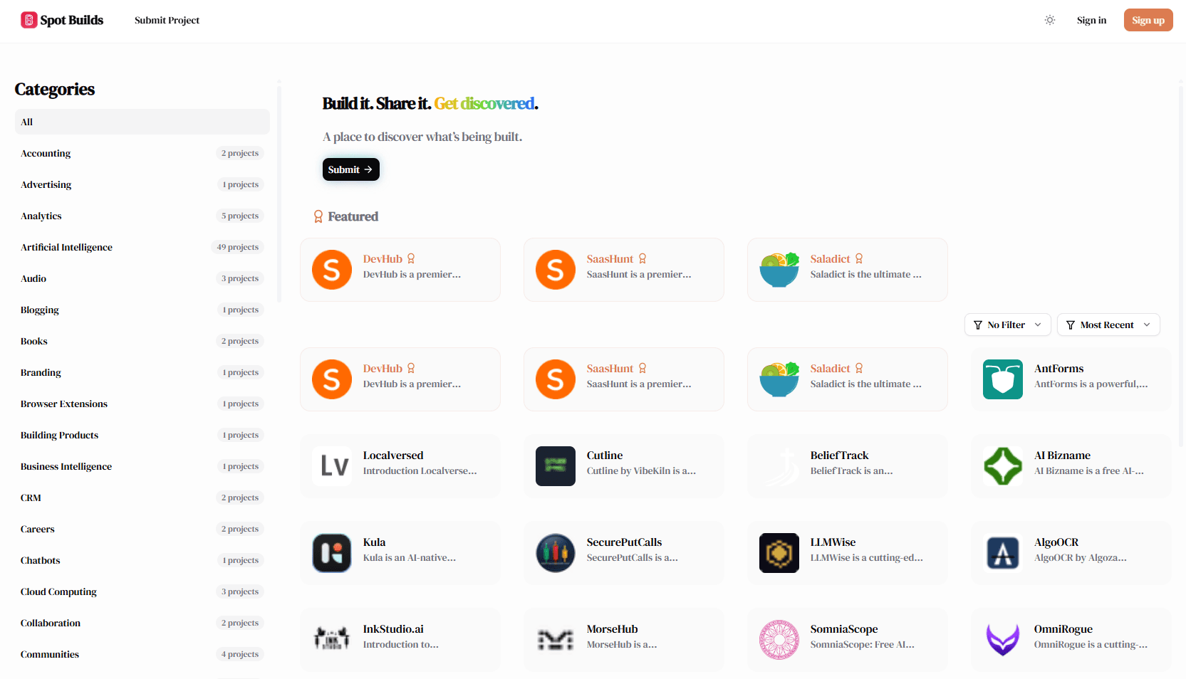 Spot Builds interface screenshot
